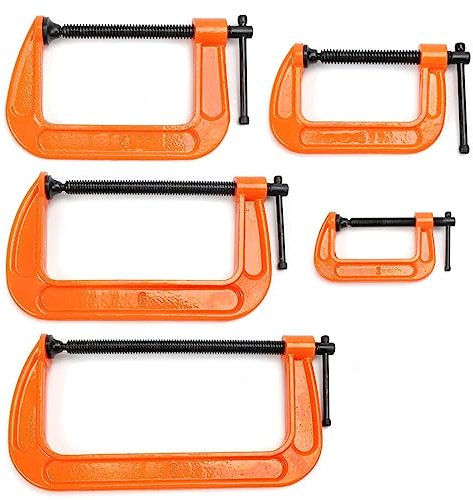 G CLAMP Set Heavy Duty CAST Iron Wood Working Metal Welding C VICE Grip FIX Tool (Full Set All 5 Clamps)