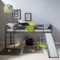 Homestyle4u Kinderbett 90x200 Grau Hochbett mit Rutsche Matratze Lattenrost Treppe für Kinder Bettgestell Holz Massiv Kiefer Kinderzimmer