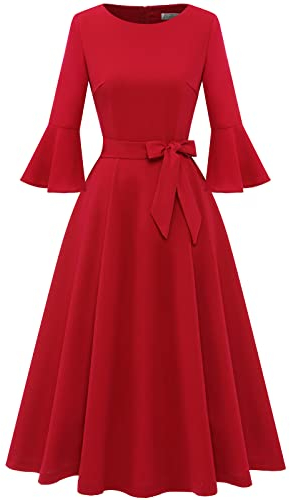 Women's Cocktail Dress A Line Tea Party Midi Graduation Dresses Church Wedding Formal Homecoming Clothing Red L