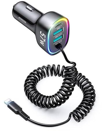 joyroom KFZ Ladegerät JR-CL20, 2X USB + 2X Lightning, 57W + Lightning Kabel (Schwarz)