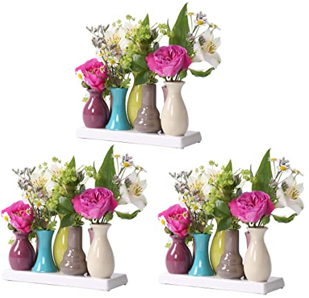 Jinfa 3 Set Handgefertigte kleine Keramik Deko Blumenvasen Set aus 7 Vasen in bunt