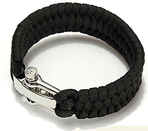 SEIWEI Paracord Survival Bracelet, Parachute Rope Woven Outdoor Bracelet with Adjustable Stainless Steel Buckle for Camping, Boating and Hiking (Black)