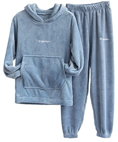 shownicer Pigiami Due Pezzi da Donna Pigiama di Pile Morbido Pigiama Set Invernale con Felpa e Pantalone A Blu XXL
