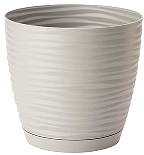 Acan Tradineur - Maceta Redonda con Plato - Diseño Sahara (Ø 27 cm) - Fabricado en plástico - Ideal parajardín Exterior, terraza o balcón - Color Surtido