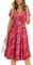 OUGES Women 2024 Summer Casual Dress V Neck Short Sleeve Ladies Spring Mothers Day Midi Dress(Floralz26-419,XL)