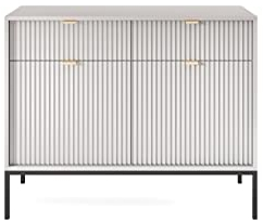 DomiMeble Kommode Nova - geschmackvoll und elegant, Kommode mit 2 Türen, 4 geräumige Ablagen, aus hochwertiger Schichtstoffplatte, modernes Design, goldene minimalistische Griffe (Grau)