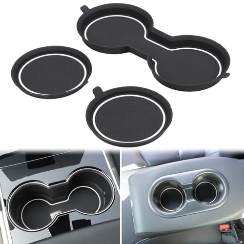 Auovo Car 3D Coaster Custom Fit for Tesla Model 3 2017-2023 Interior Accessories 2020-2023 Model Y Silicone Cup Holder Coasters Inserts (White, 3 pcs)