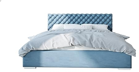 Polsterbett Mars im Chesterfield Stil 4 Elegante Farben 4 Breiten und großer Bettkasten Blau 90cm X 200cm