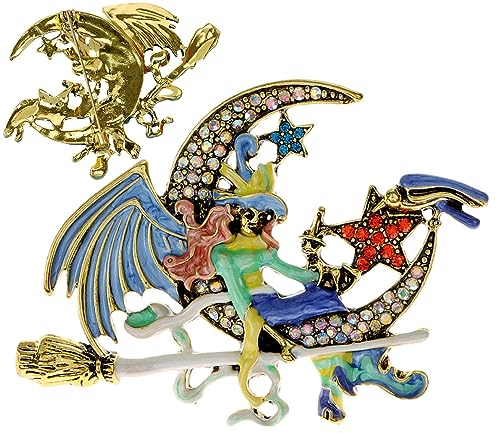 Hexe liegt auf dem Mond Brosche - Hexe liegt auf dem Mond Corsage - Halloween Hexe fliegt auf dem Mond Brosche Kinder Frauen Mädchen Zorq