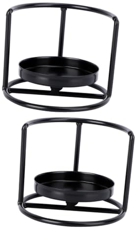 Garneck 2pcs Candle Cup Gothic Style Black Iron Candlestick Holder Ring for Home Decor