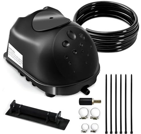 Luckerain Pond Aerator and Aeration Kit Pond Water Garden Septic Pond Air Pump Kit for up to 8000 Gallon All-in-One Pond Aeration System, Weighted Air Line and 1 Submersible