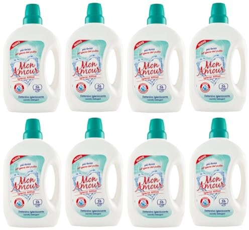 8er-Pack FELCE AZZURRA Mon Amour Igiene Attiva Detersivo Igienizzante, Hygiene Flüssigwaschmittel für Farbige Kleidung 26 Wäschen 1,560L