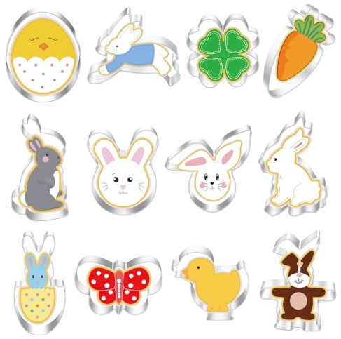 12 PièCes Ensemble D'Emporte-PièCes PâQues Emporte PièCe PâQues En Acier Inoxydable Emporte PièCe 3d PâQues Canard, Papillon, Carotte, œUf PâQues, TrèFle à Quatre Feuilles, Lapin