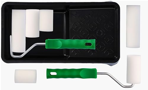 ToolSpace | KIT PITTURA | Rullo di spugna Moltopren 5cm, 7cm, 10cm manico a vasca | rullo di vernice, per pareti, superfici piane, vasca di vernice