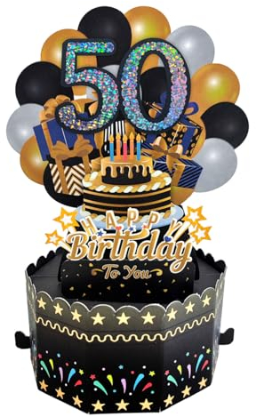 Geburtstagskarte 3D Happy Birthday,Pop Up Karte Geburtstag,Geschenkkarte mit Einsteckfach und Umschlag, Grußkarten für 50.Geburtstag