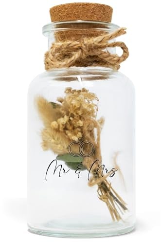 Milaboo® Geldgeschenk mit Geschenkglas und Trockenblumen I Perfekt für Taufe, Hochzeit, Geburtstag & mehr - Handverlesen, Nachhaltig & Sozial Verantwortlich (Mr & Mrs)