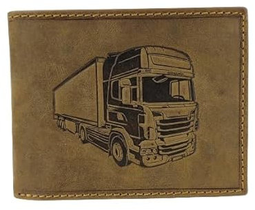 Green Deed - Geldbörse Herren - Geschenk für Naturliebhaber, Angler, Jäger - Geldbeutel Herren - Portemonnaie aus Leder, Braun - Männer Geschenke - mit Motiv LKW, Lastwagen
