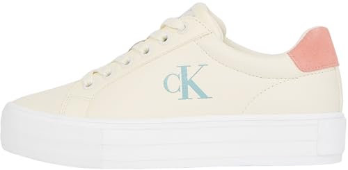 Calvin Klein Baskets Vulcanisées Femme Bold Basses, Multicolore (Creamy White/Rose Tan/Blue Surf), 41