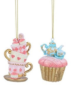 Gisela Graham Tea Cup & Tea Pot Christmas Decorations