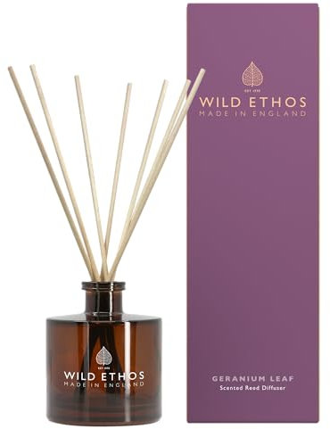 Wild Ethos Scented Reed Diffuser - Select Your Scent - Blended Natural Essential Oils - Lasts 16 Weeks - Made In The UK (Geranium Leaf)