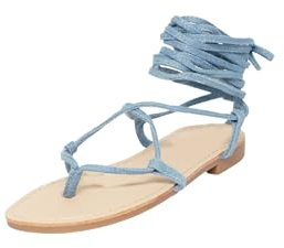Ciabalù Sandali Infradito alla Schiava Donna Cuoio Bassi con Lacci Lunghi
