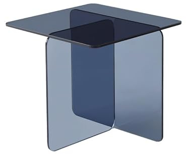 Belhome Table Basse carrée en Verre trempé teinté Bleu - Bent -