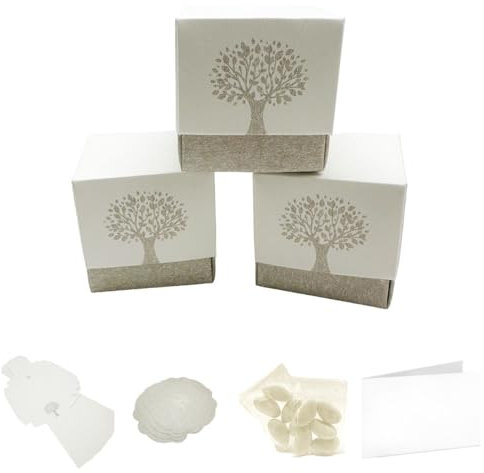 Ingrosso e Risparmio Bomboniera Matrimonio Set 20PZ Scatoline Portaconfetti in Cartoncino Albero della Vita Confettate Fai da Te Comunione 20 Bustine di Confetti Bianchi 20 Bigliettini Personalizzbili