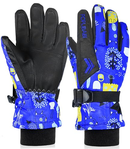 POPUBABI Guantes de Esquí para Niños Niño Niña, Guantes de Invierno Impermeables para Niños, Guantes de Ciclismo a Prueba de Viento, Cálidos Guantes de Nieve para Niños para Esquí Snowboard Ciclismo