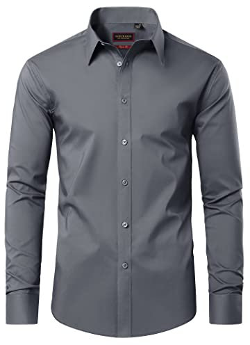 DEMEANOR Dress Shirts for Men Long Sleeve Mens Dress Shirts Cotton Regular Non Iron Formal Shirts for Men Dress Shirt Dark Grey