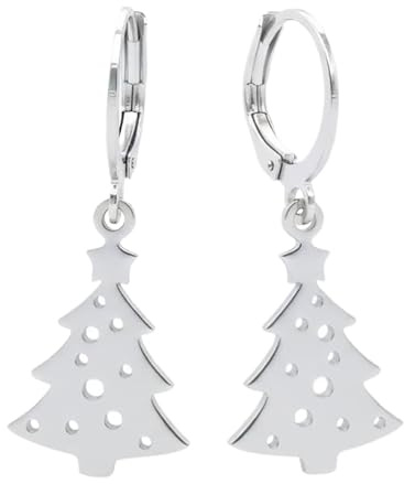 Edelstahl Weihnachtsbaum Ohrringe – Festlicher Winter Weihnachten Schmuck, Geschenk Idee für Damen & Mädchen – Adventsgeschenk, Nikolausgeschenk oder Wichtelgeschenk – Silber Creolen