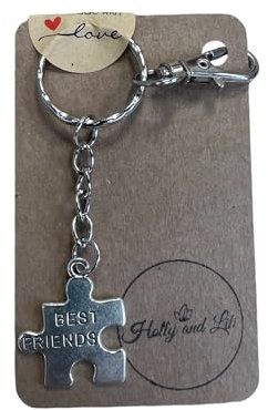 Keyrings, Handmade Keychains, Zipper Chains, Keyrings (BFF Jigsaw - Silver)