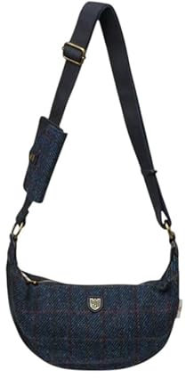Islander The Luna Bag for Women Harris Tweed Crossbody With Detachable Card Wallet (Navy Over-check)