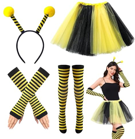 MUXIWOM Bienen Kostüm Damen, Bienenkostüm Erwachsene mit Bienen Haarreif und Tüllrock, Karneval Kostüm Damen, Faschingskostüme Weiblich für Karneval Rollenspiele Party