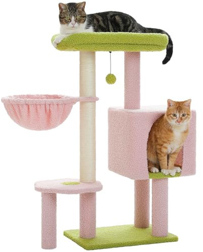 PETEPELA 90cm Cactus Cat Tree, Cute Cat Tower Cat Condo for Indoor Cats Large Padded Perch, Comfy Hammock, and Dangling Ball, for Small-Medium Cats, pink
