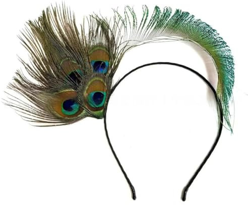 EIROVYA Pfau Haarband für Damen, Haarschmuck Pfau Damen Pfauenfeder-Kopfschmuck, Pfau Haarschmuck, Karnevalsfeder-Haarband, Maskerade, Kostüm, Haarreif für Halloween, Hochzeit, 1 Stück