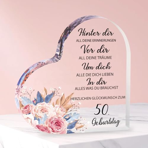 RISFIHEI 50 Geburtstag Frau, Geschenke zum 50. Geburtstag Frau - Acrylplakette Geschenke Deko, 1976 50. Geburtstagsgeschenk für Mama, Freundin, Schwester