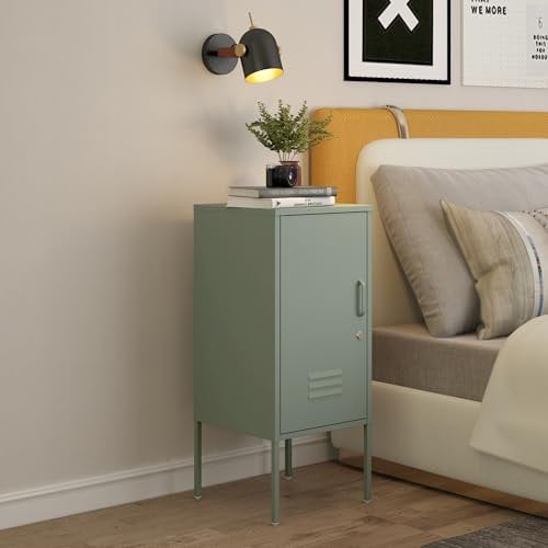 [en.casa] Nachtschrank Hausjärvi Nachttisch 82 x 35 x 35 cm Nachtkästchen Beistelltisch mit 1 Tür Metallschrank Beistellschrank abschließbar Büroschrank Stahl Mintgrün