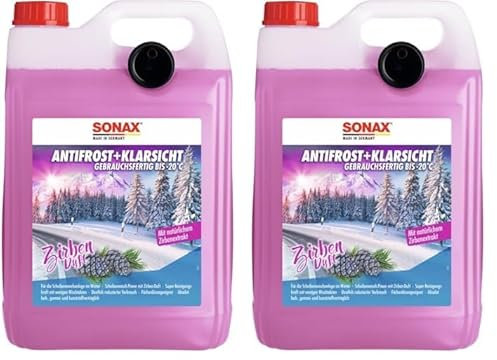 SONAX AntiFrost+KlarSicht Zirbe Gebrauchsfertig bis -20°C (5 Liter) schneller, schlierenfreier & effektiver Scheibenreiniger für den Winter | Art-Nr. 01315000 (Packung mit 2)