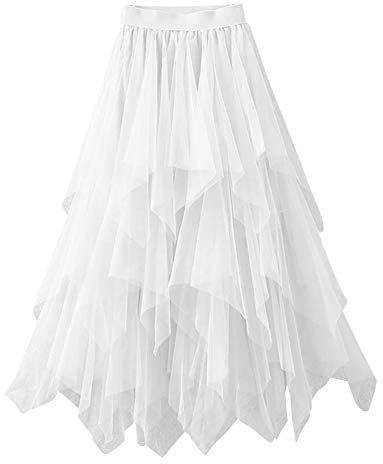Jupes en tulle pour femmes, jupes d'été de couleur unie, longue taille élastique, jupe mi-jupon vintage élégante et vintage, jupe tutu en tulle en maille, jupe tutu en tissu doux, jupe bohème pour