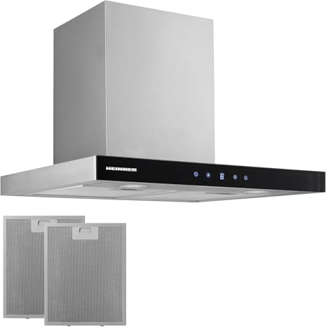 Heinner DCH-650TIX Touch Control Wandhaube Dunstabzugshaube 60 cm | Umluft Abzugshaube | 623,9 m³/h | Edelstahl & Schwarzes Glas | Silber | 5 Jahre Garantie