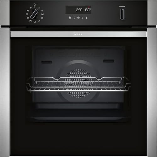 NEFF, N50, B6ACH7AN7B, 60cm Built-in Single Oven with Hide®, Home Connect, Pyrolytic Self-Cleaning with Easy Clean, CircoTherm, and LCD display in Stainless steel