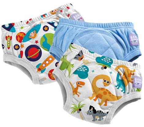 Bambino Mio BRITISH BRAND (3 Pack) Training Pants for Toddlers Reusable Cloth Potty Pants Training Underwear, 2-3 Years, Blue Astronauts & Dinosaurs, Baby and Toddler, Boys and Girls with Cross-Stitch