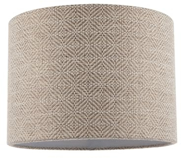Unique Aztec Designed Drum Lamp Shade in Dark Taupe and White Linen Fabric | 18cm x 25cm | Inner White Cotton Lining by Happy Homewares