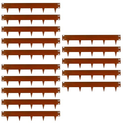 UNIGARDIA Bordure Acier Corten Métal 15 m - Bordure de Pelouse Flexible en Hauteur de 185 mm - Marteler Simplement la Bordure avec Pointes - 1 Paire de Gants de Montage Inclus, Corten