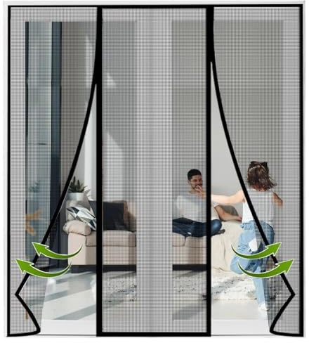 Zanzariera magnetica per porta, 105 x 205 cm, nera, con forti magneti e telaio adesivo anti-zanzare per un facile accesso e protezione ct