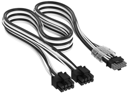Corsair Elite Premium Typ 4 Einzeln Ummantelte 2x 8-Pin zu PCIe 12V-2x6 600W PSU-Kabel – Dreilagiges Mesh-Paracord-Design, Flache Kabelkämme, Kompatibel Netzteilen vom Typ 4 – Schwarz/Weiß