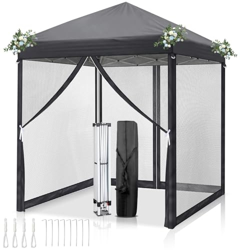 LEADZM Pavillon 2x2 m mit 4 Moskitonetz,Garten Faltpavillon,Anthrazit | Wasserfestes Material mit UV50-Schutz, höhenverstellbarer stabiler Rahmen,Garten, Terrasse, Camping und gewerbliche Einsätze