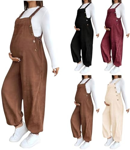 VPQILH Womens Corduroy Dungarees, Ladies Maternity Jumpsuit Solid Color Romper Sleeveless Bib Overalls Loose Fit Playsuit Adjustable Bodysuit, Casual Comfortable Overalls for Pregnant Women