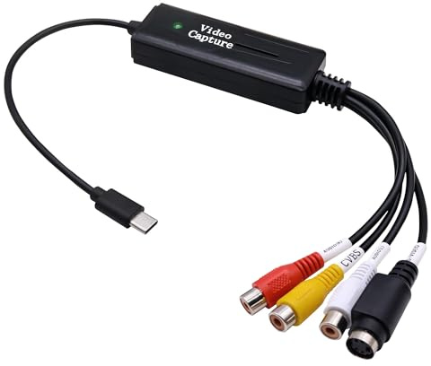 YARCHONN USB-C 3.1 Video Grabber Card RCA S-Video auf Typ-C Capture Card | RCA & S-Video Eingang Videoaufnahmekarte, Cinch 1080P VHS Digitalisieren, Unterstützt NTSC PAL SECAM, für Videoaufzeichner