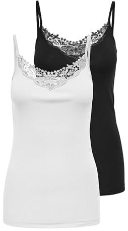 Only Onlkira Lace Singlet 2 Pack Noos Camiseta sin Mangas, Negro (Black Pack: Black and White), X-Small 2 para Mujer